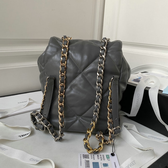 Chanel 19 Lambskin Backpack Grey with Silver hardware AS4223
