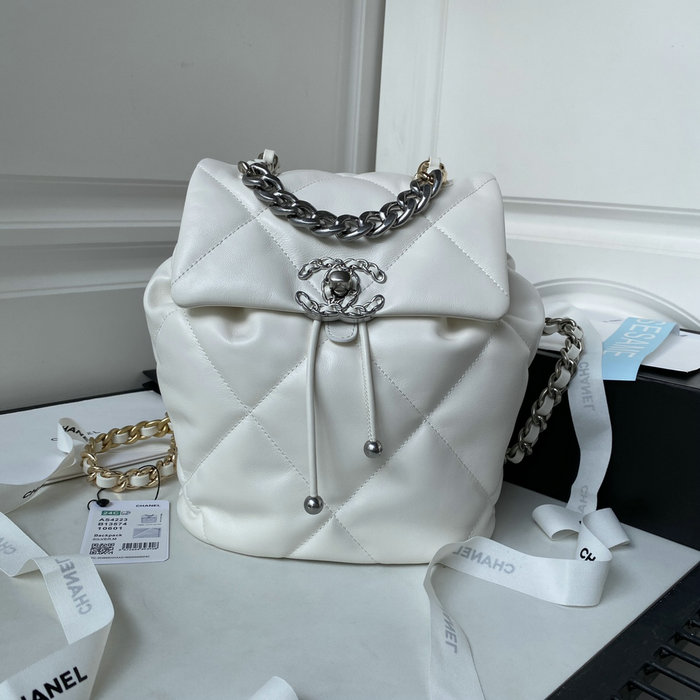 Chanel 19 Lambskin Backpack White with Silver hardware AS4223