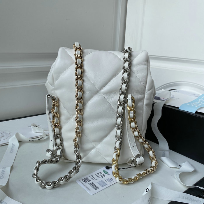Chanel 19 Lambskin Backpack White with Silver hardware AS4223