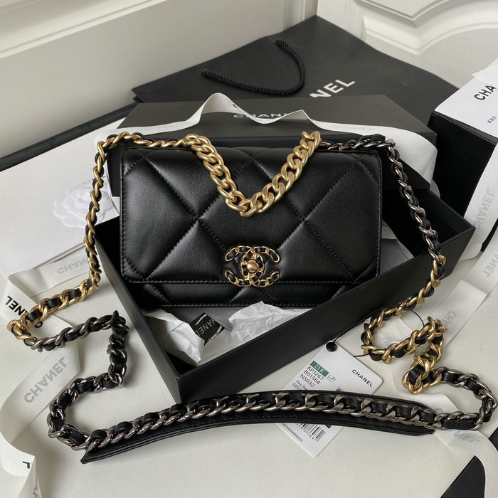Chanel 19 Wallet On Chain Black with Gold hardware AP3267