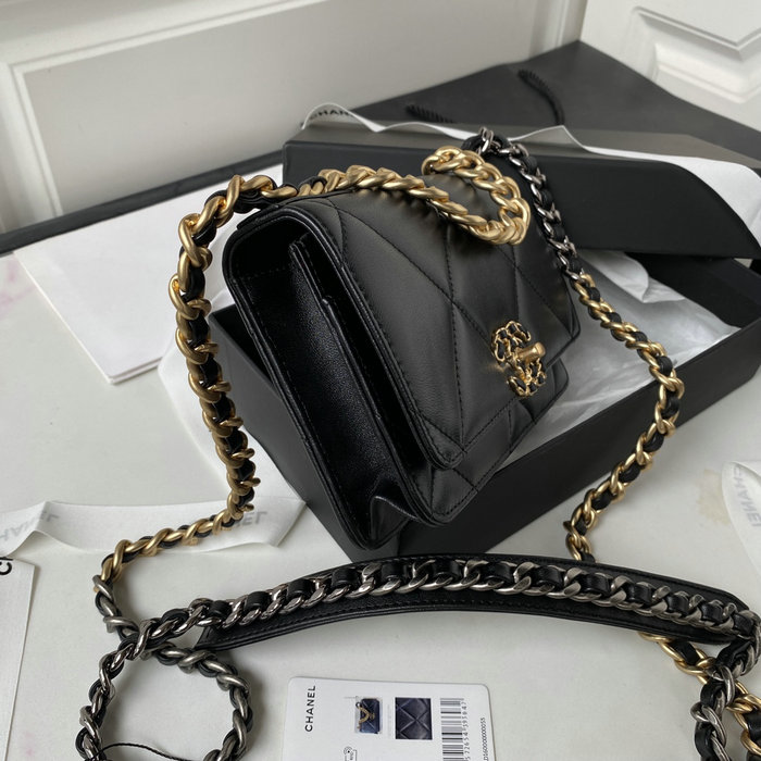 Chanel 19 Wallet On Chain Black with Gold hardware AP3267