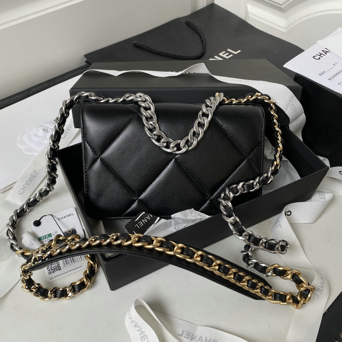 Chanel 19 Wallet On Chain Black with Silver hardware AP3267