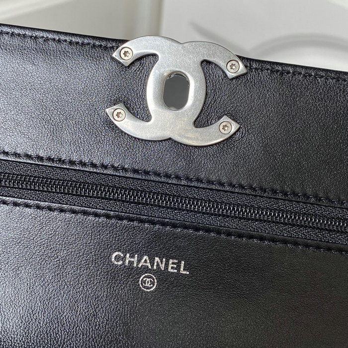 Chanel 19 Wallet On Chain Black with Silver hardware AP3267