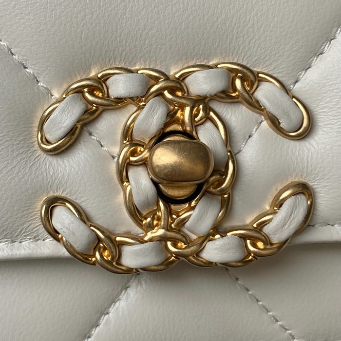 Chanel 19 Wallet On Chain White with Gold hardware AP3267