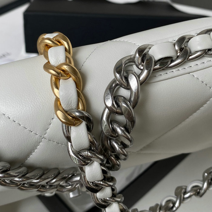 Chanel 19 Wallet On Chain White with Silver hardware AP3267