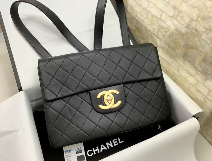 Chanel Black Quilted Lambskin Jumbo Flap Backpack AS1102