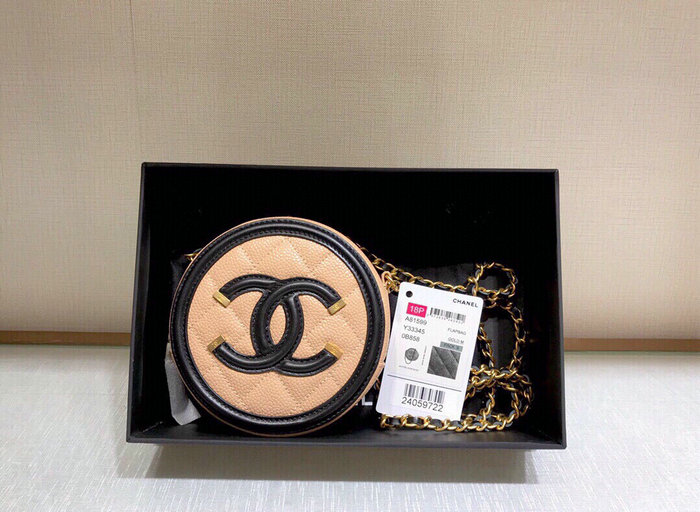 Chanel CC Filigree Round Clutch Chain Bag Beige A81599