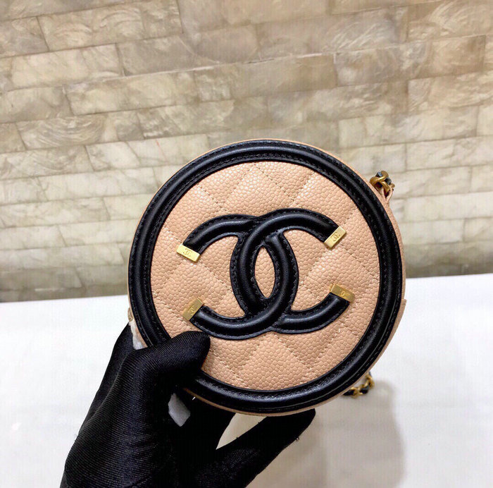 Chanel CC Filigree Round Clutch Chain Bag Beige A81599