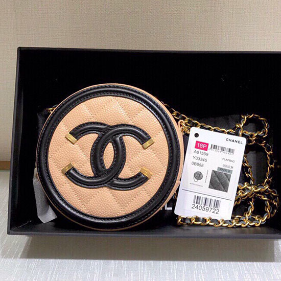 Chanel CC Filigree Round Clutch Chain Bag Beige A81599