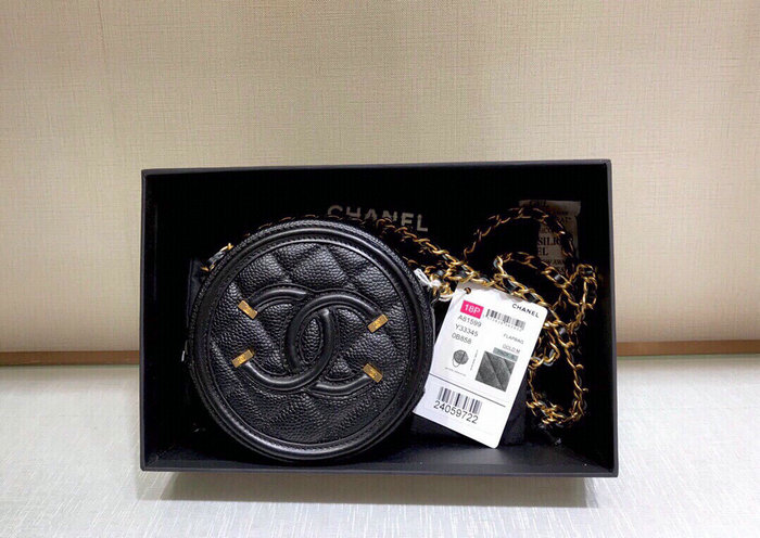 Chanel CC Filigree Round Clutch Chain Bag Black A81599