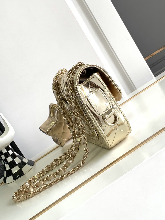 Chanel Flap Bag & Star Coin Purse Gold AS4648