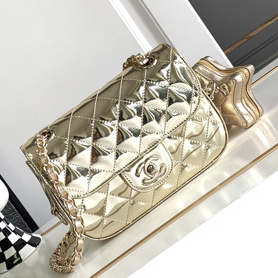 Chanel Flap Bag & Star Coin Purse Gold AS4648