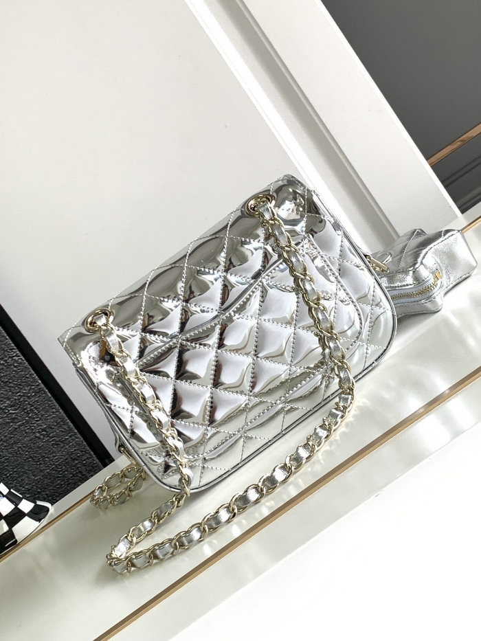 Chanel Flap Bag & Star Coin Purse Silver AS4648