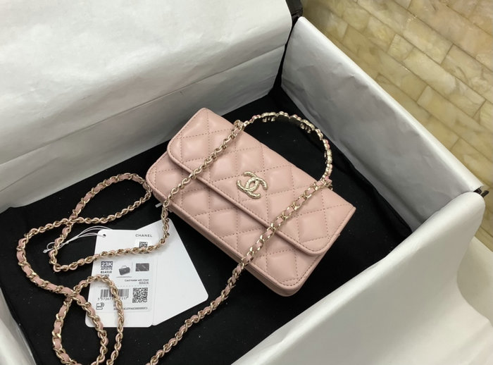 Chanel Flap Phone Holder with Chain Pink AP3575