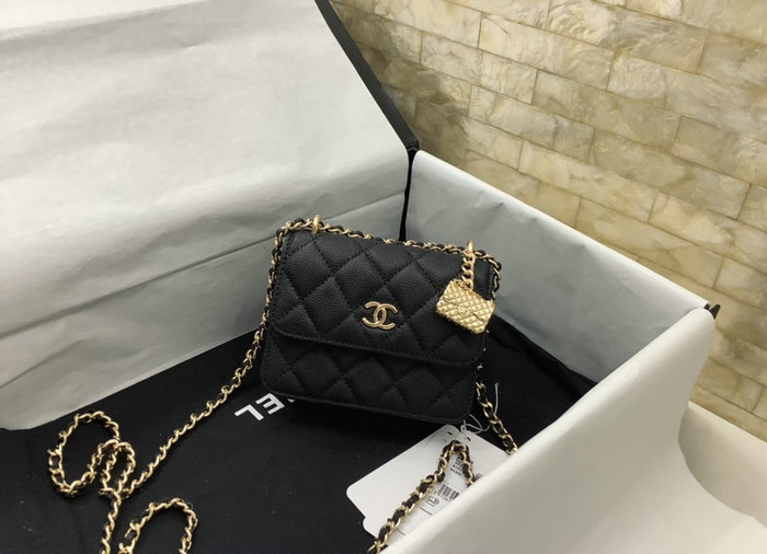 Chanel Grain Calfskin Wallet with Chain Black AP3317