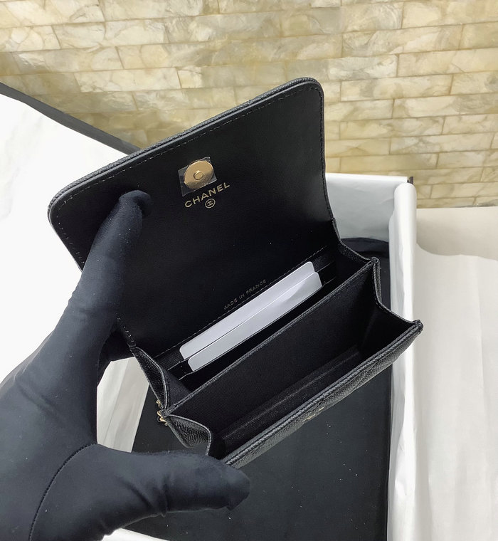 Chanel Grain Calfskin Wallet with Chain Black AP3317