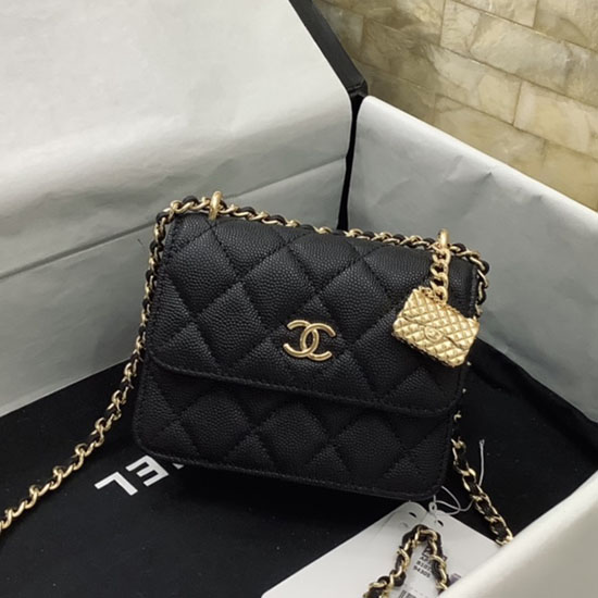 Chanel Grain Calfskin Wallet with Chain Black AP3317