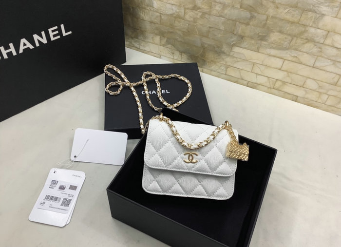 Chanel Grain Calfskin Wallet with Chain White AP3317