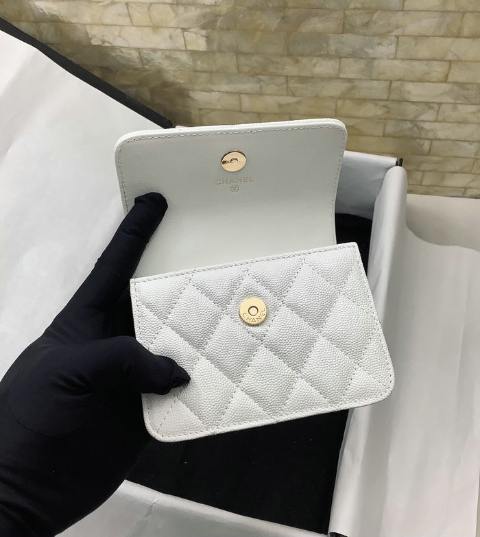 Chanel Grain Calfskin Wallet with Chain White AP3317