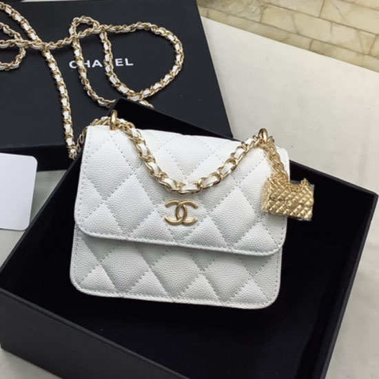 Chanel Grain Calfskin Wallet with Chain White AP3317