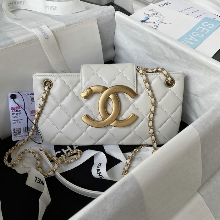 Chanel Lambskin Baguette Bag White AS4611