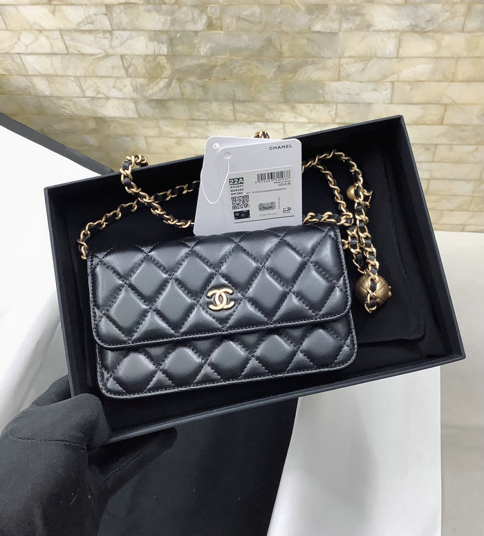 Chanel Lambskin Chain Wallet Black AP3071