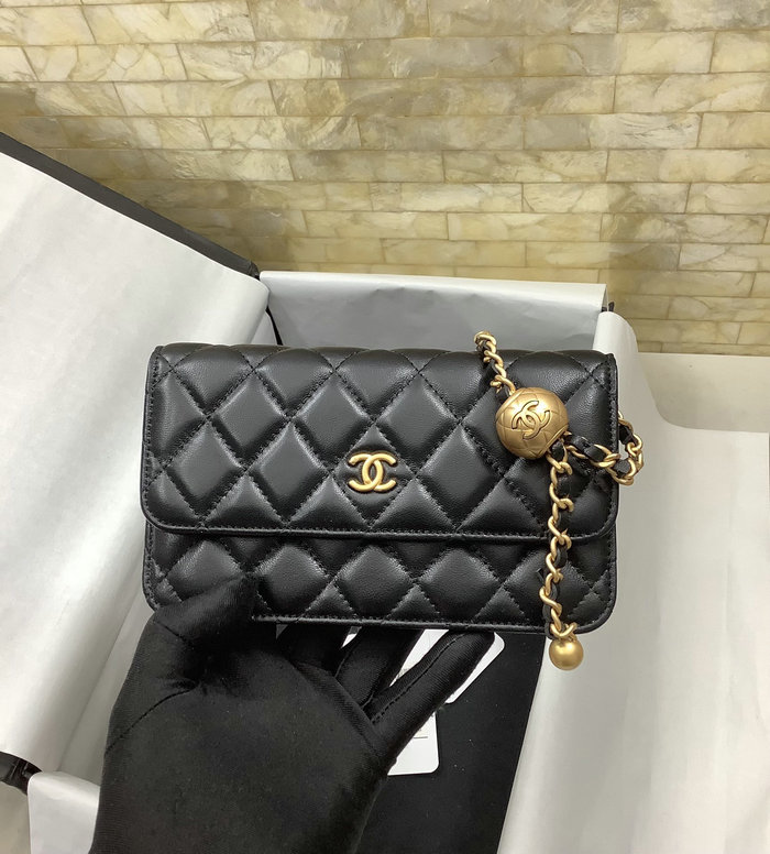 Chanel Lambskin Chain Wallet Black AP3071