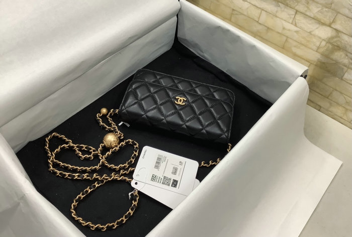 Chanel Lambskin Chain Wallet Black AP3071