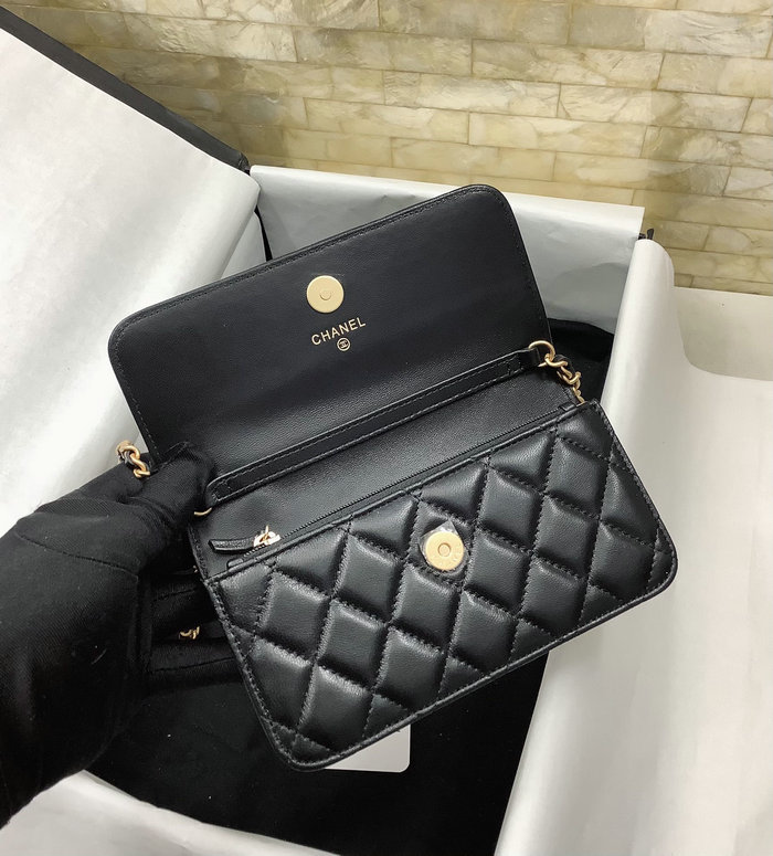 Chanel Lambskin Chain Wallet Black AP3071