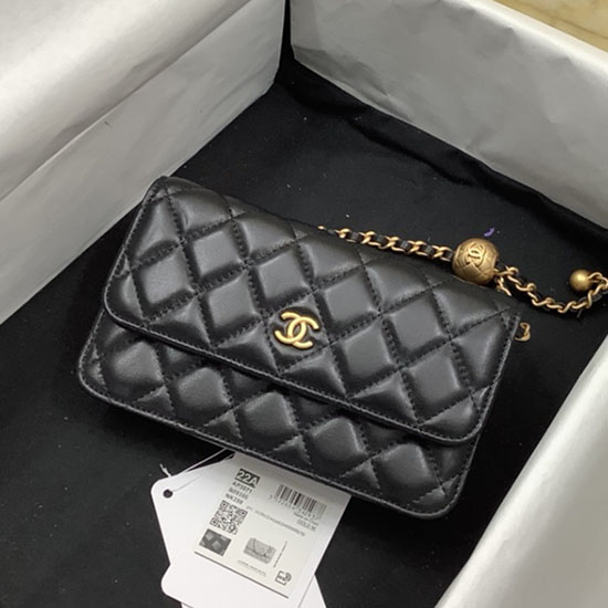 Chanel Lambskin Chain Wallet Black AP3071