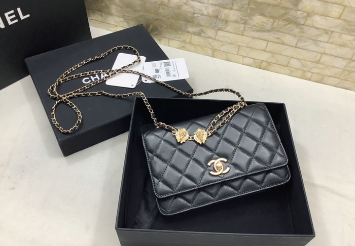 Chanel Lambskin Chain Wallet Black AP3424