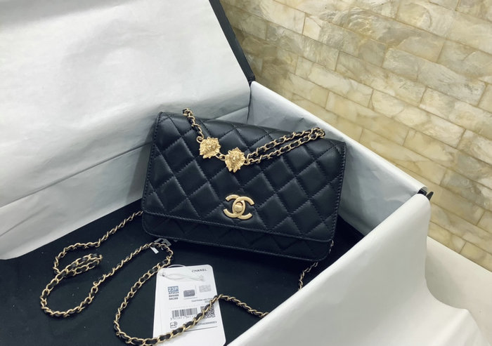 Chanel Lambskin Chain Wallet Black AP3424