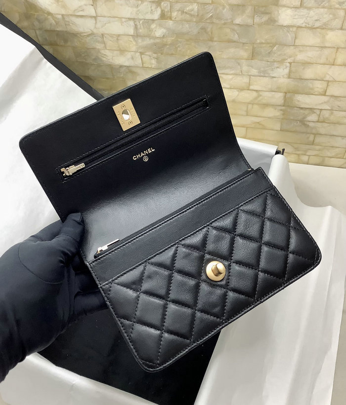 Chanel Lambskin Chain Wallet Black AP3424