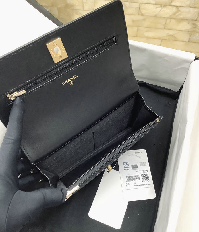 Chanel Lambskin Chain Wallet Black AP3424