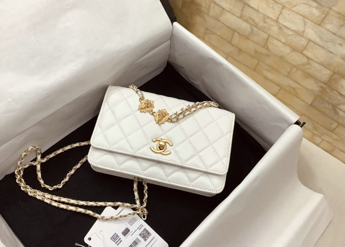 Chanel Lambskin Chain Wallet White AP3424