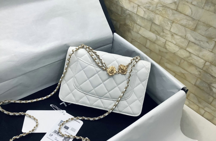 Chanel Lambskin Chain Wallet White AP3424