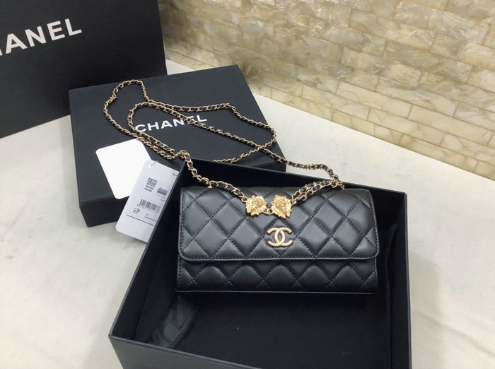 Chanel Lambskin Phone holders with Chain Black AP3426