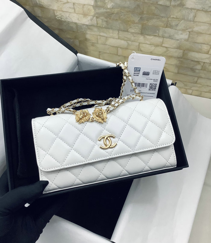 Chanel Lambskin Phone holders with Chain White AP3426