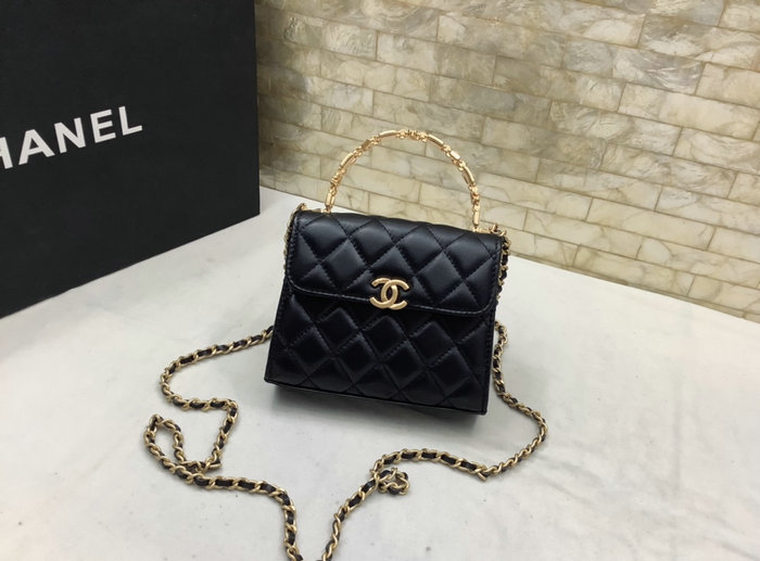 Chanel Mini Handle Clutch With Chain Black AP2945