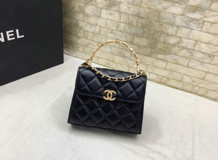 Chanel Mini Handle Clutch With Chain Black AP2945