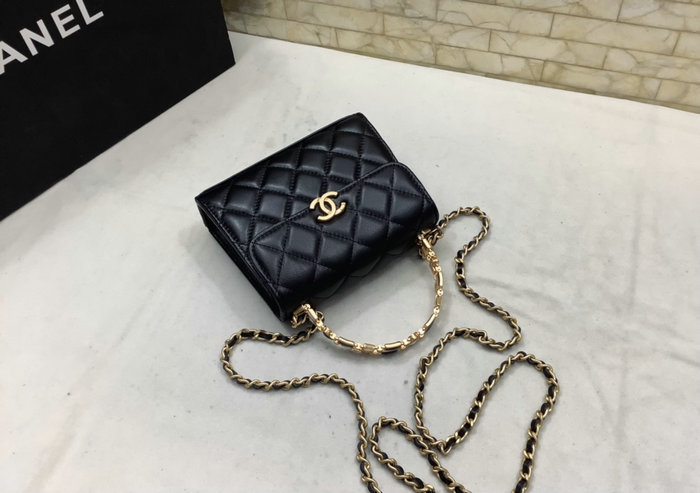 Chanel Mini Handle Clutch With Chain Black AP2945