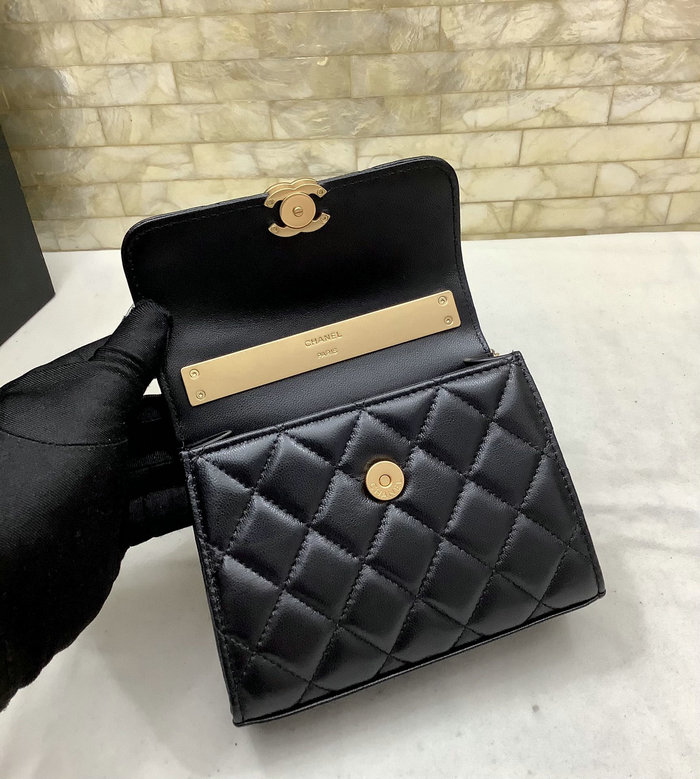 Chanel Mini Handle Clutch With Chain Black AP2945