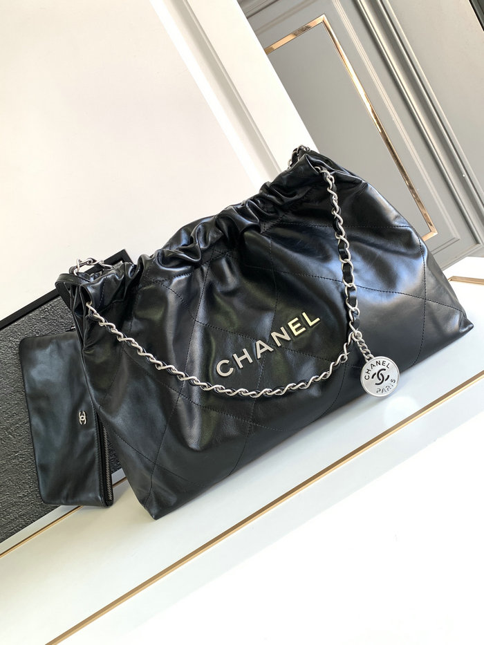 Chanel Shiny Calfskin 22 Handbag with Silver Hardware AS4486
