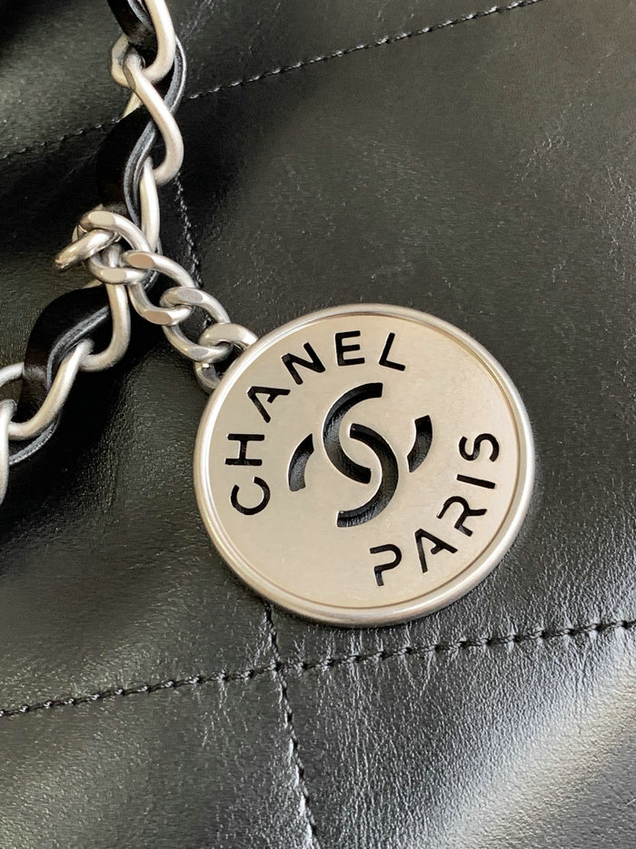 Chanel Shiny Calfskin 22 Handbag with Silver Hardware AS4486