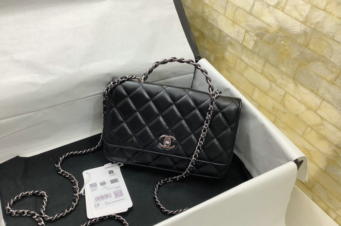 Chanel Shiny crumple calfskin Wallet on Chain Black AP3645