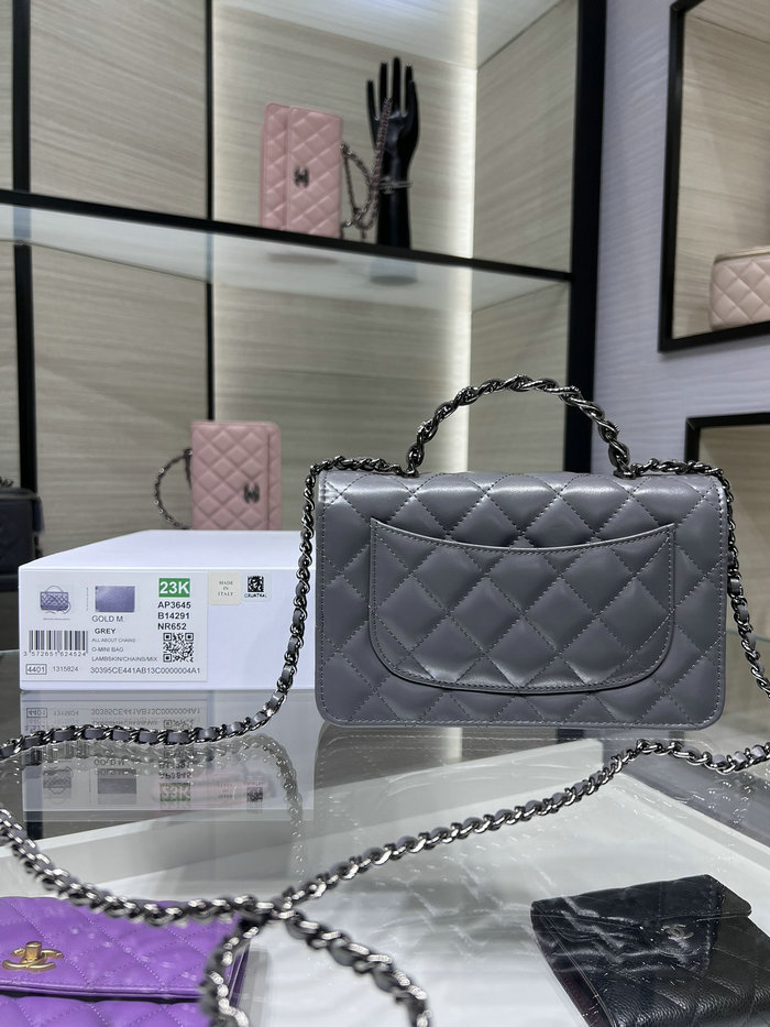 Chanel Shiny crumple calfskin Wallet on Chain Grey AP3645