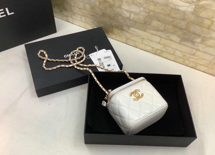 Chanel Small Vanity With Chain White AP2292