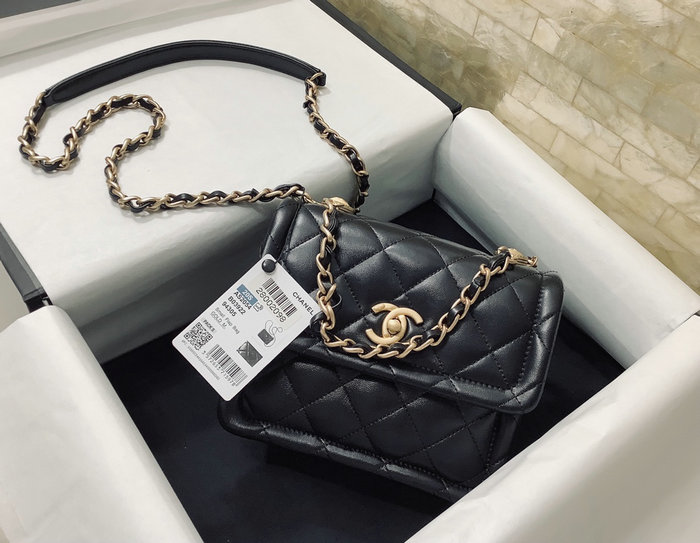 Mini Chanel Lambskin Flap Bag Black AS2054