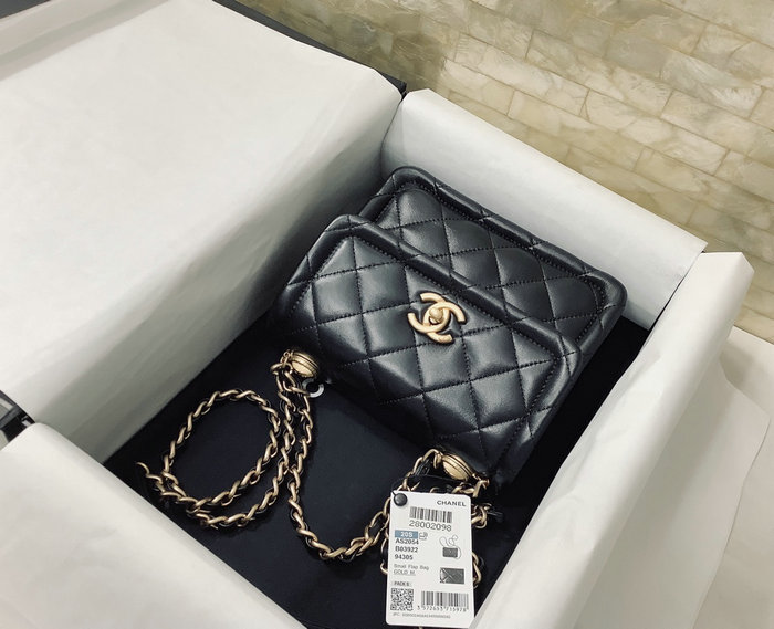 Mini Chanel Lambskin Flap Bag Black AS2054