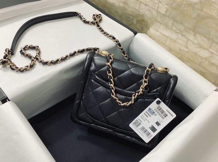 Mini Chanel Lambskin Flap Bag Black AS2054